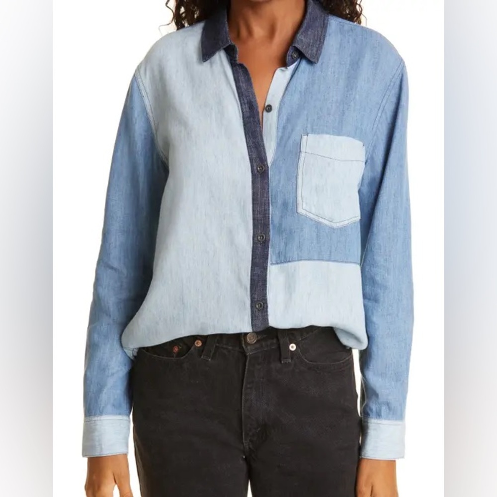 RAILS Ingrid Button Up Top in Patchwork Denim Size L